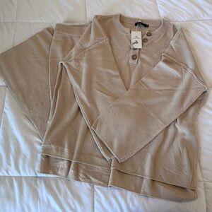 Waffle sweater Two-Piece Set in Beige